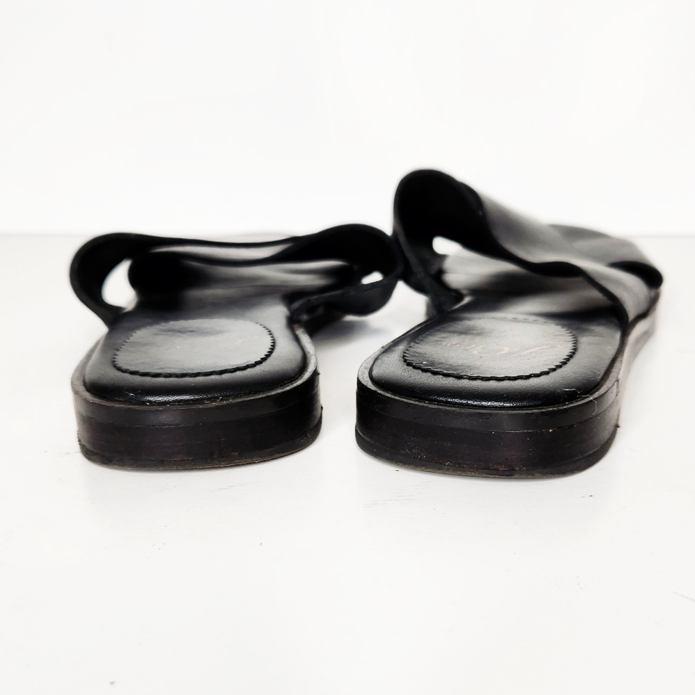 J. Crew Gretchen Cross-Strap Black Leather Slip On Sandals Shoes Women's Size 9 - Picture 7 of 8